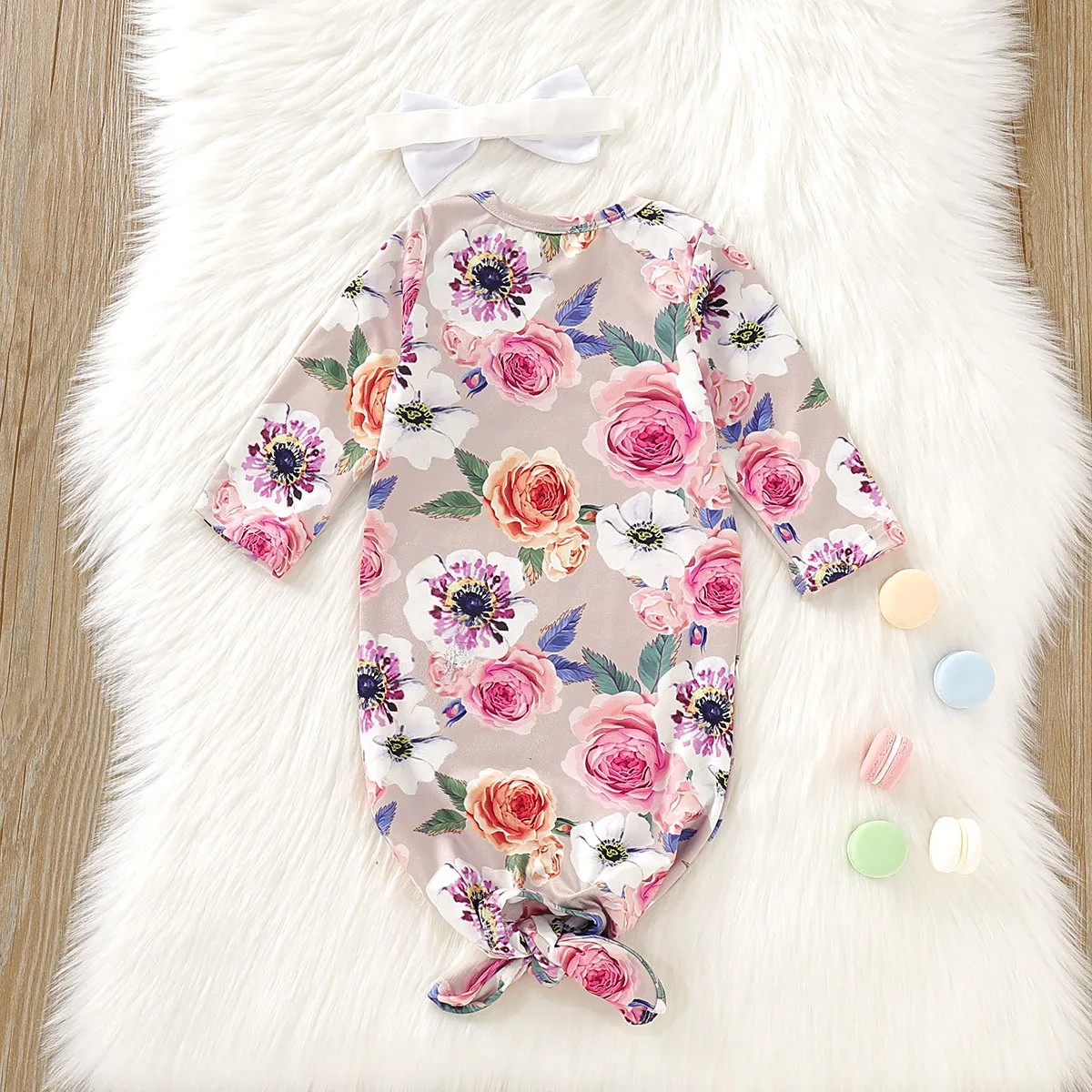 Новое Пеленальное Одеяло для маленьких девочек, спальный мешок с цветочным рисунком, повязка на голову, одежда