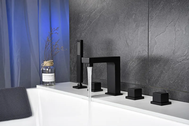 Bathroom black bath faucet square black bathtub mixer tap black shower room faucet set black faucet tap pull out shower