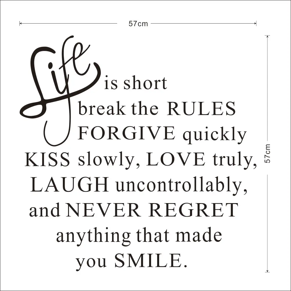 "Life Is Short Break The Rules" Quotes and Sayings Wall Decals Living Room Bedroom Removable Wall Stickers Murals in Wall Stickers from Home & Garden on