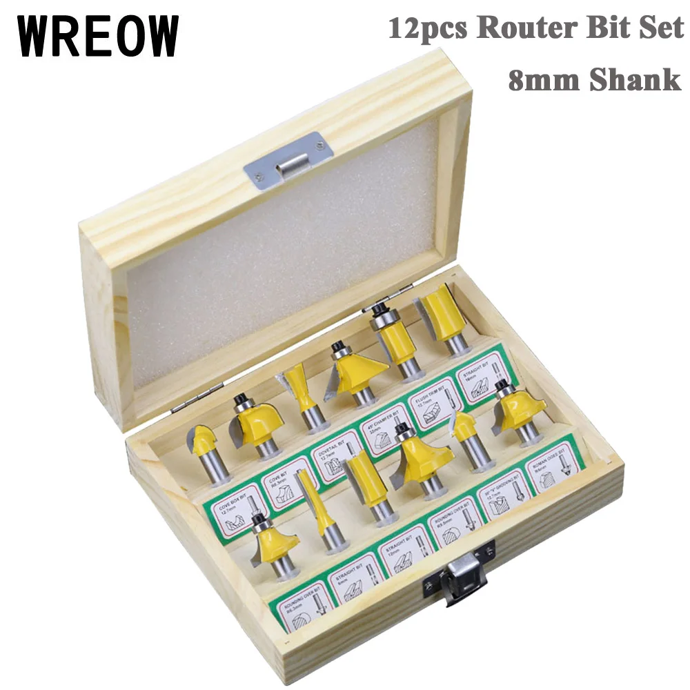 

12pcs 8mm Milling Cutter Router Bit Set Wood Cutter Tungsten Carbide Shank Tipped Router Bits Woodworking Carving Cutting Tools