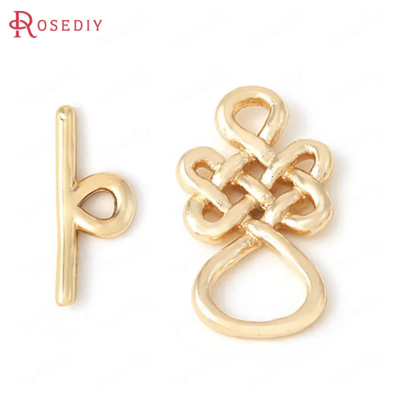 

(33185)4 Sets O:22MM,T:18MM Brass 24K Champagne Gold Color Chinese Knot Bracelet O Toggle Clasps Jewelry Findings Accessories