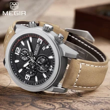 Лидирующий бренд Megir, роскошные спортивные мужские часы с кожаным ремешком для бега, повседневные часы Aramy Military Chronograp, кварцевые наручные часы, мужские часы