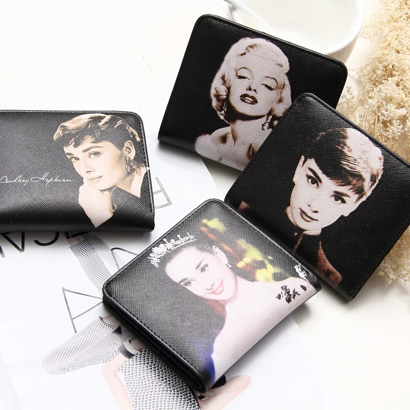 

2018 Rushed New Arrival Product Wallet European And American Retro Monroe Hepburn Two Layer Skin Short Money Pocket Card Female