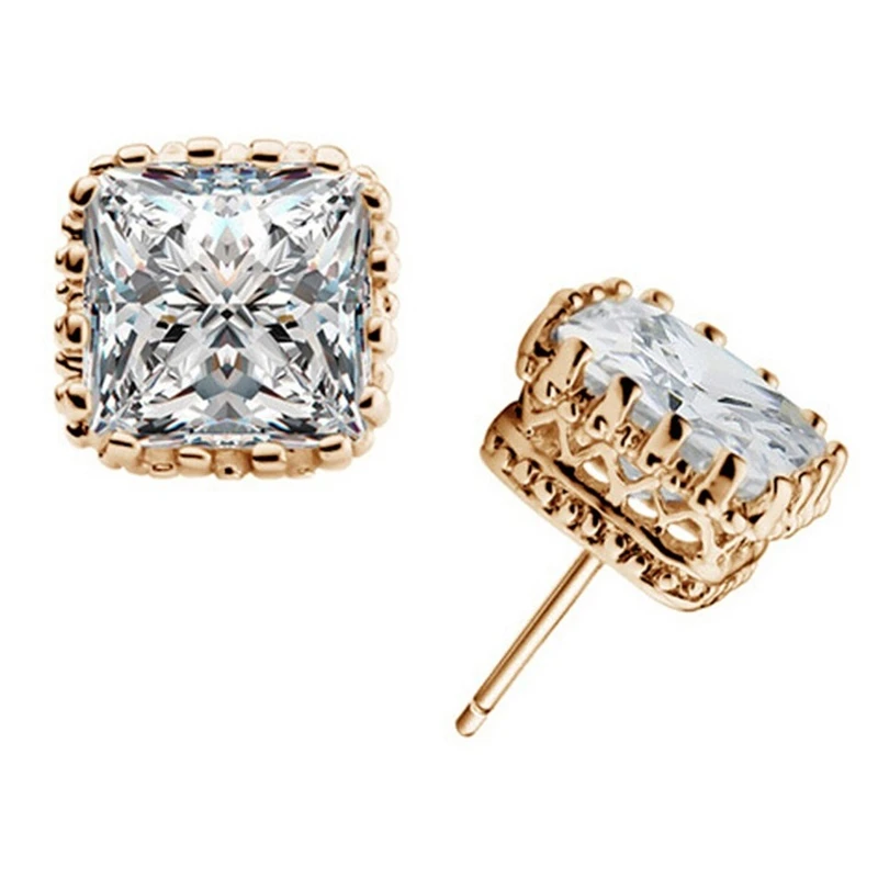 GOLD PLATED CZ CRYSTAL CROWN STUD EARRINGS 