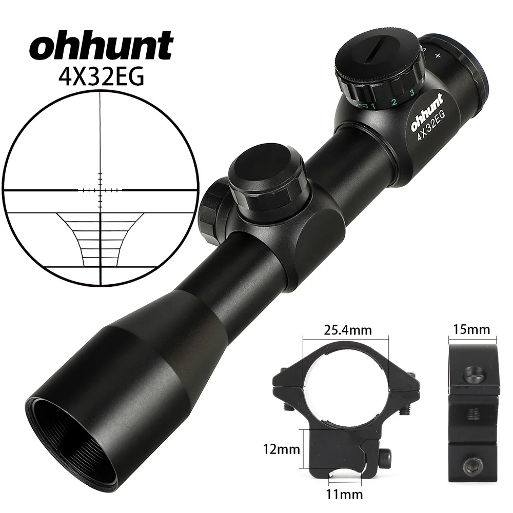 Охота ohhunt 4x32EG 1 дюймов компактный прицел красный зеленый с подсветкой дальномер Сетка прицел тактический оптический прицел - Цвет: with Dovetail Rings