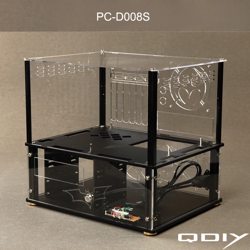 QDIY PC D008S красочные горизонтальные ATX прозрачный ПК с водяным охлаждением
