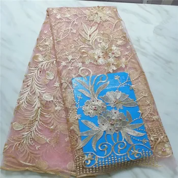 

High quality french lace fabric with beads peach african tulle fabric pink nigerian lace fabrics 2019 for wedding lace pl14-74