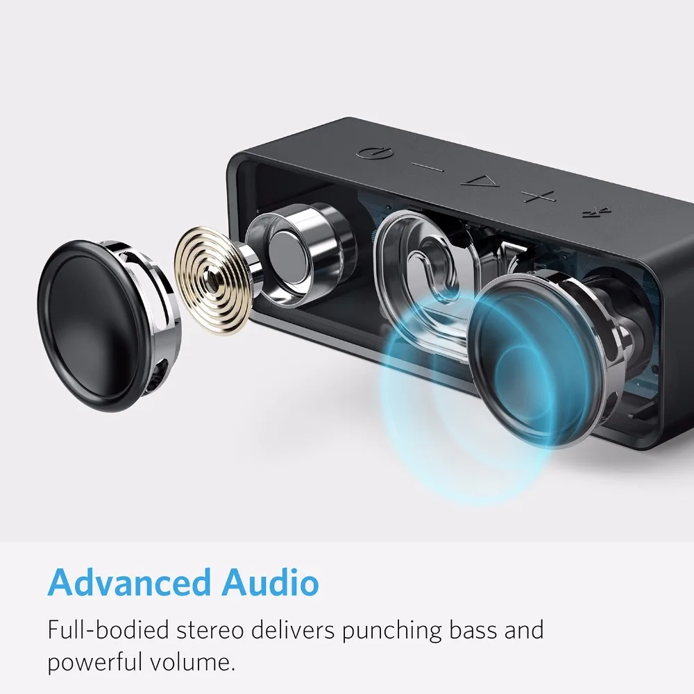 Anker SoundCore Portable Wireless Bluetooth Speaker with Dual-Driver Rich Bass 24h Playtime 66 ft Bluetooth Range & Built-in Mic