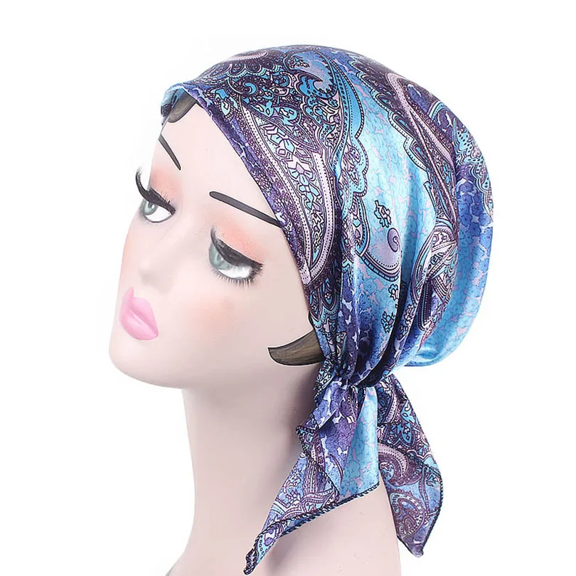 

Haimeikang Women New Floral Print Chemotherapy Cap Silk Bandana Head Scarf Women Night Sleeping Cap Pre Tied Cap Turban