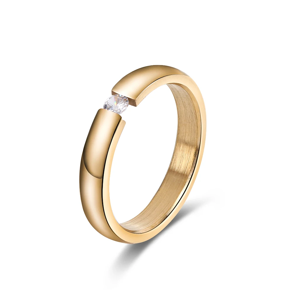 Классические простые кольца из нержавеющей стали для женщин и мужчин, серебряное, Черное и розовое золото с кристаллами CZ, обручальное Ювелирное кольцо, подарок, размер 5-13 - Цвет основного камня: Золотой