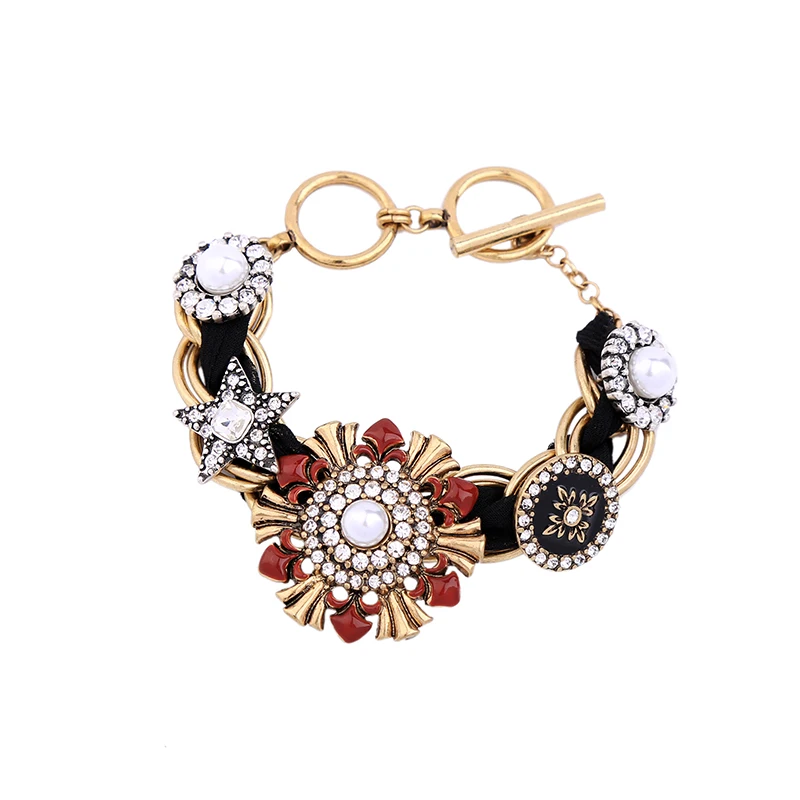 Bulk Price Crystal Simulated Pearl Star Flower Charm Bracelet Female