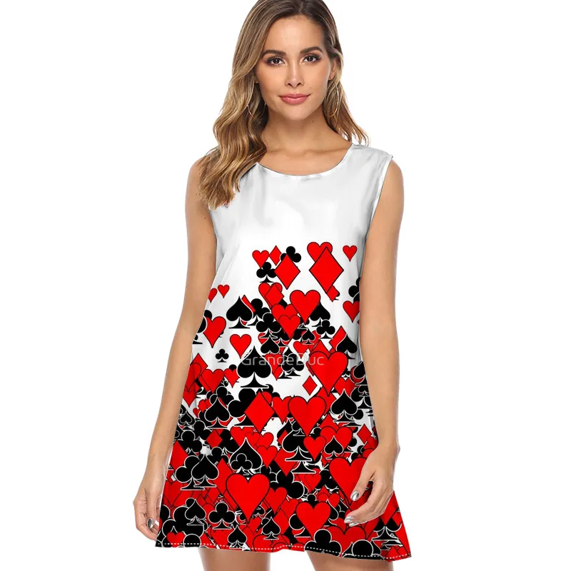 

Poker Star 2019 New Style Summer Dress Sleeveless fashion Print Casual Women Dress mini Women o neck loose vogue party Dress