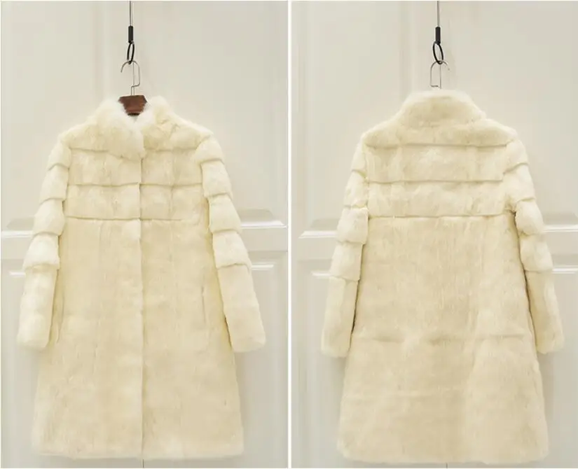 Beige Шуба из натурального кроличьего меха из цельной кожи, полосатая линия, куртка из натурального меха для женщин и девочек, шуба из натурального меха, подгонка размера плюс, tbsr343 - Цвет: Beige