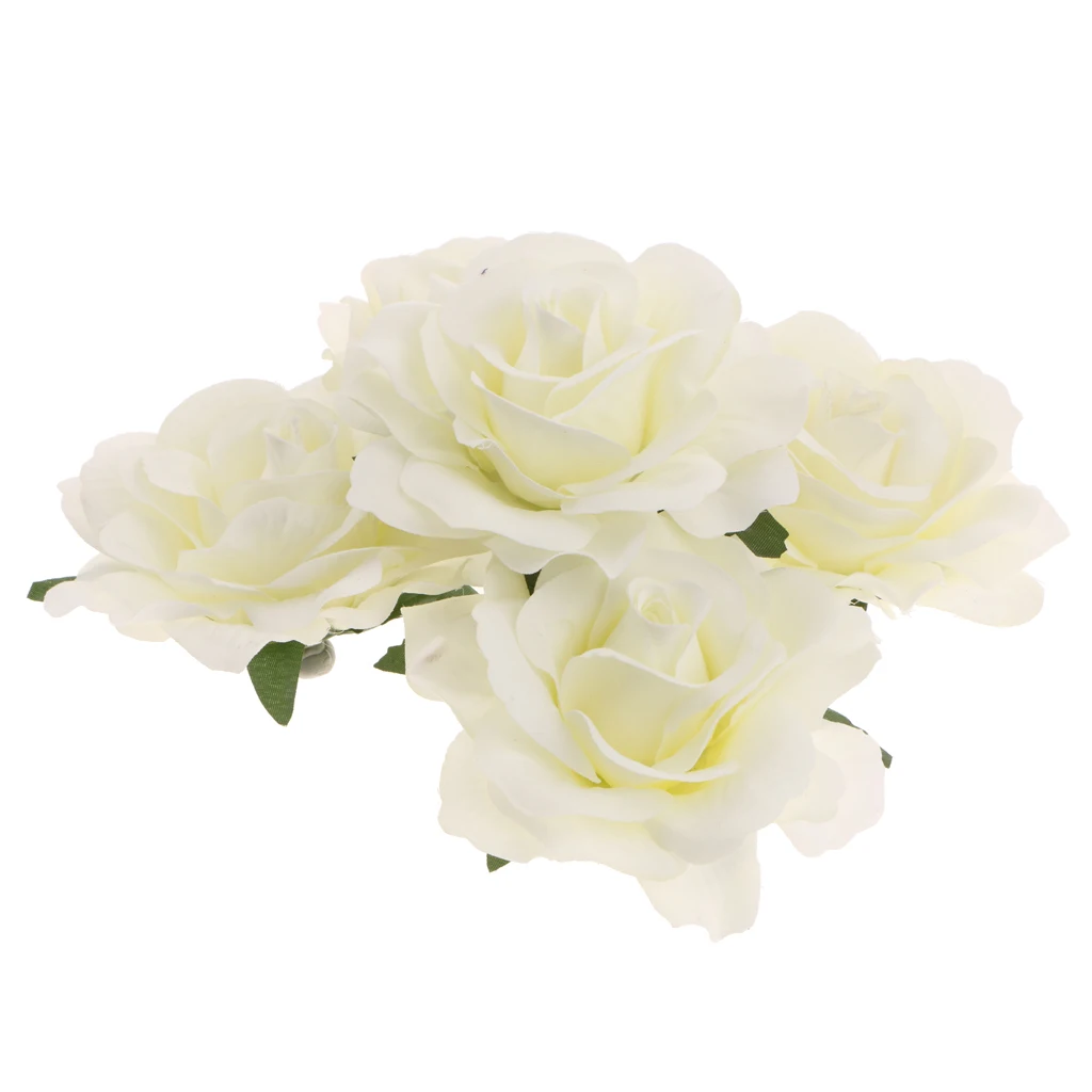 5Pcs Silk Rose Heads Artificial Flower Wedding Bride Bouquet Party Decor DIY Fake Plants