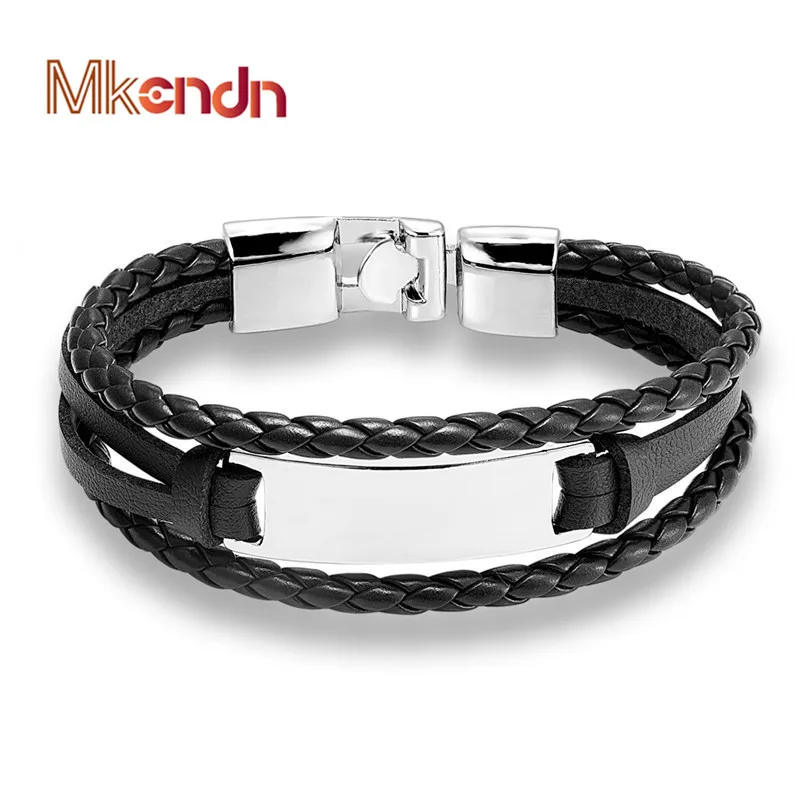 MKENDN модный мужской женский черный кожаный браслет браслеты с простым крючком