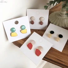 AOMU, Стерлинговое Серебро S925, трендовые, необычные, конфетные, хитовый цвет, эмаль, геометрическое соединение, круглый шар, квадратные серьги-гвоздики для женщин