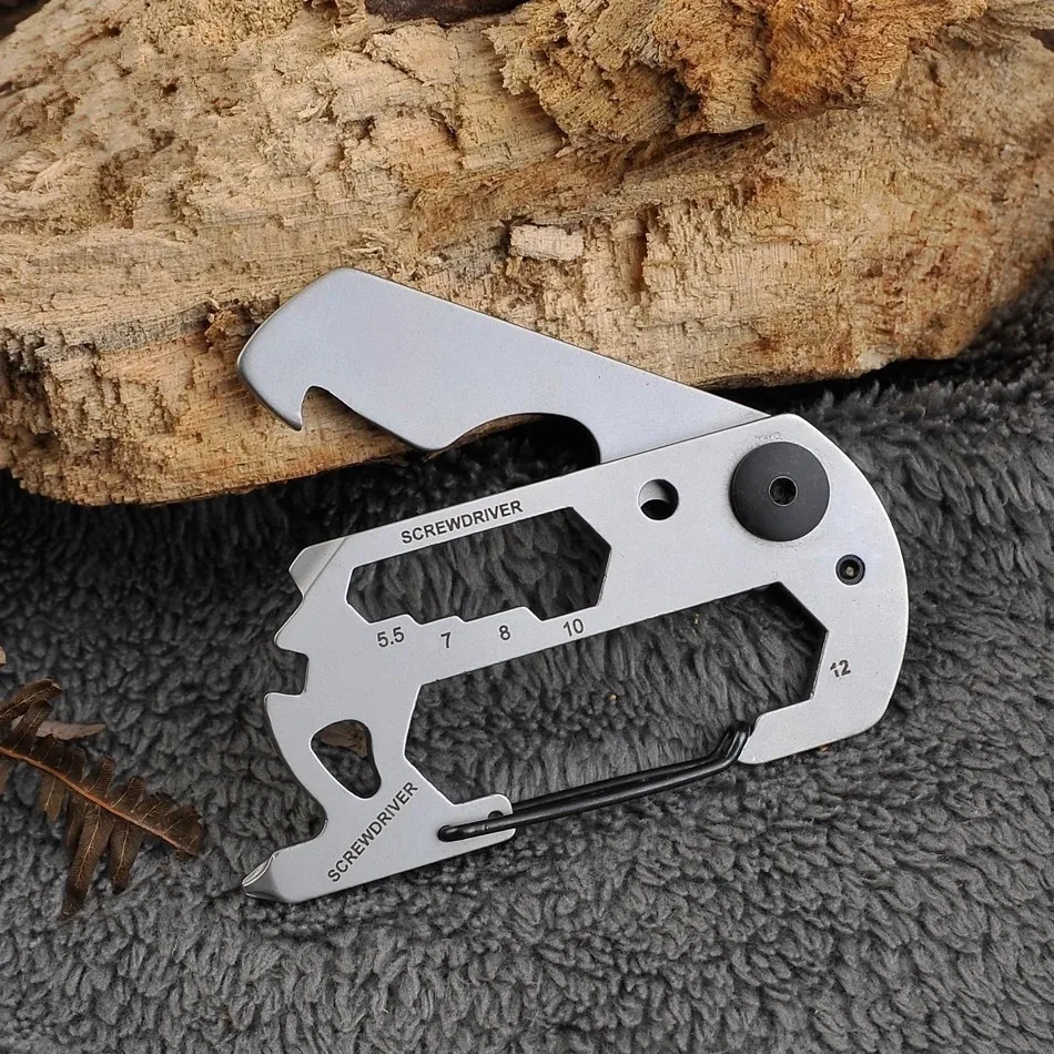 

Multifunction Climbing Carabiner EDC Keychain Gear Outdoor Tools Camping Hiking Stainless Steel Wrench Bottle Opener Tool