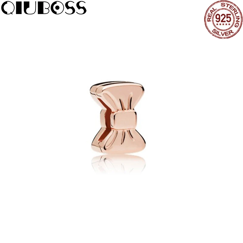 

QIUBOSS S925 sterling silver Reflexions bow clip charm in Rose Fit DIY Original Bracelet Jewelry Birthday Gift