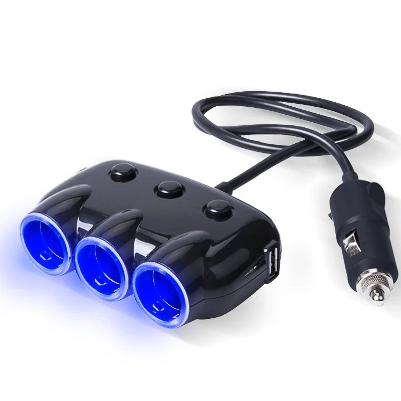 

Universal 3 Ways Car Auto Cigarette Lighter Socket Splitter Power Adapter 120W 5V 3.1A Dual USB Car Charger with LED Light