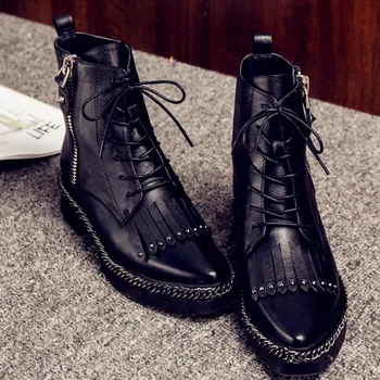 

MLJUESE 2018 women Mid calf boots cow leather autumn spring Fringe zippers rivets low heel women boots party dress