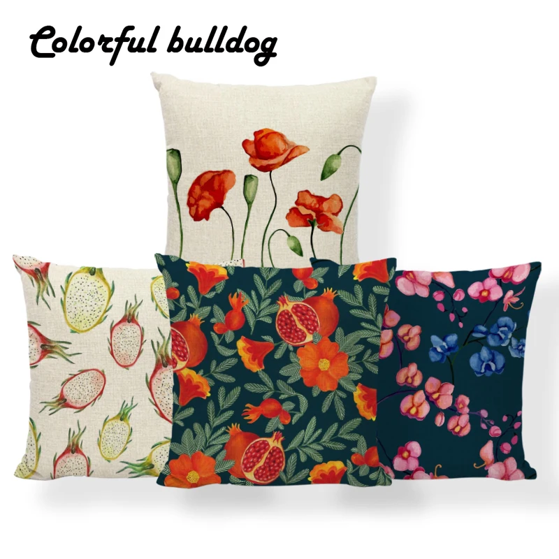 

Plant Pineapple Red Cushions Pink Poppy Cactus Pillow Covers Nordic Home Chair For Living Room Throw Cushion Cover 43Cm Linen