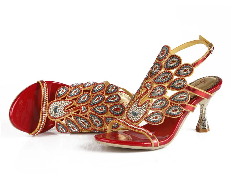 G-sparrow 2018 Summer New Korean Sexy Red Rhinestone Sandals Stiletto High Heel Diamonds Comfortable Womens Shoes Large Size12