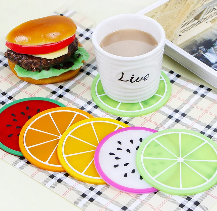 

6pcs Fruit Shaped Coaster Silicone Cup Drinks Holder Mat Tableware Placemat New