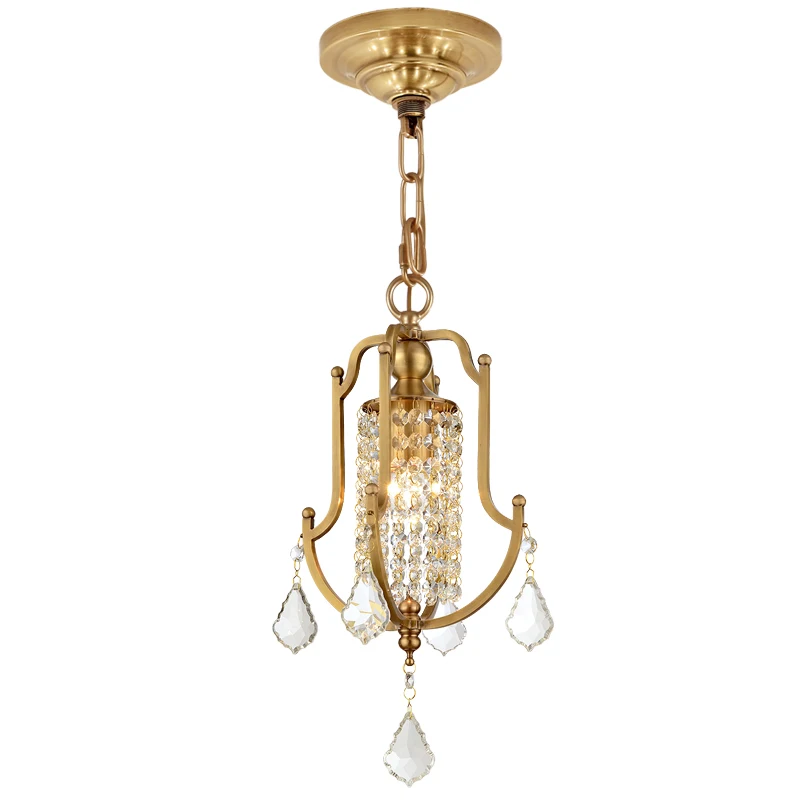 Mini gold brass crystal chandelier 1 light single small copper