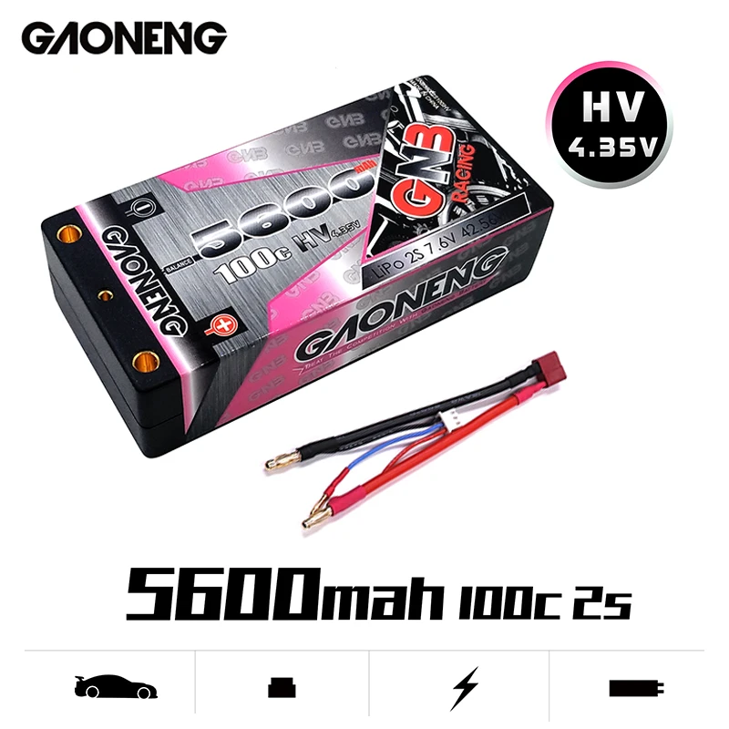 Gaoneng GNB 5600mAh 7,6 V 100C 2S Жесткий Чехол коротышка LiHV LiPo аккумулятор 4,0 мм разъем типа "банан" для автомобиля B5M 22 22T SCT Запчасти для гоночных автомобилей