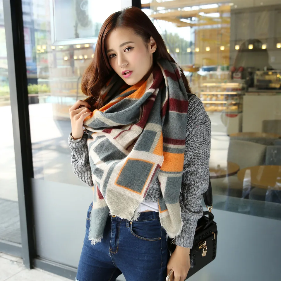 

women winter plaid scarf new acrylic wrap shawls female knitted fall pashmina foulard femme