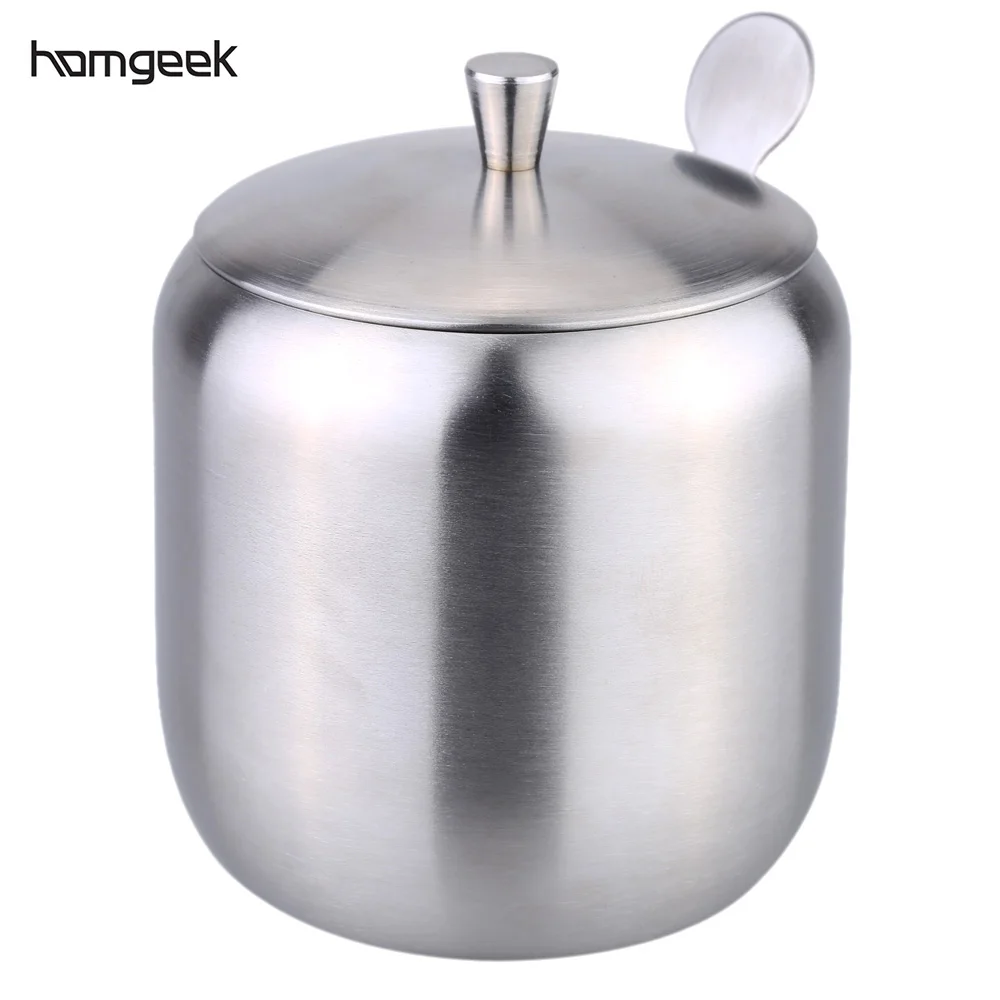 

Stainless Steel Home Storage Kitchen Tool Accessories Drum Shaped Cruet Seasoning Pot Sugar Coffee Can Container with Spoon