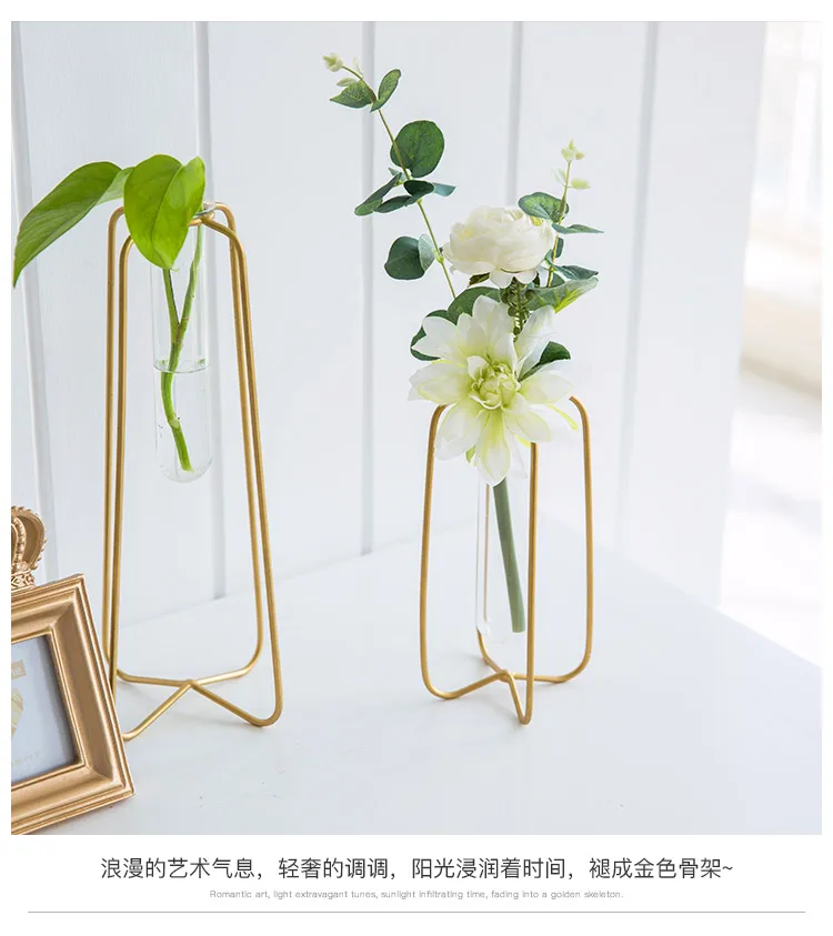 Креативная Геометрическая металлическая Золотая ваза стеклянная для цветов подставка прозрачный гидропонный декоративный цветок для дома композиция аксессуары
