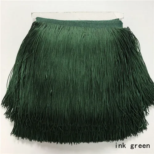 SASKIA 10 метров 20 см длинная кружевная обрезанная лента Материал кисточки бахрома кружевное шитье одежды Diy латинское платье комплектующие для штор отделка - Цвет: ink green