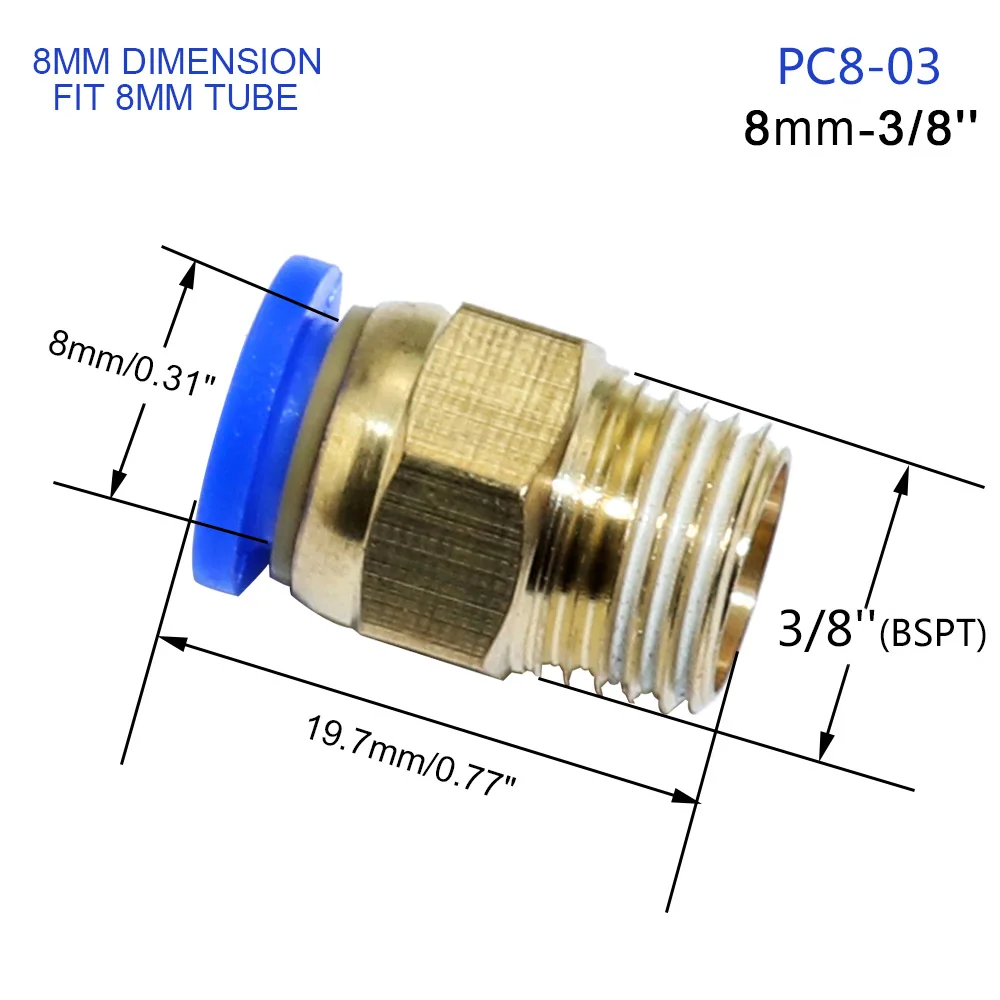 Пневматический шланг 8 мм 6 мм 4 мм 10 мм 1/" BSPT 1/2" 1/" 3/8" M5 с наружной резьбой соединитель воздушной трубы быстрое соединение латунный фитинг - Цвет: PC8mm--03