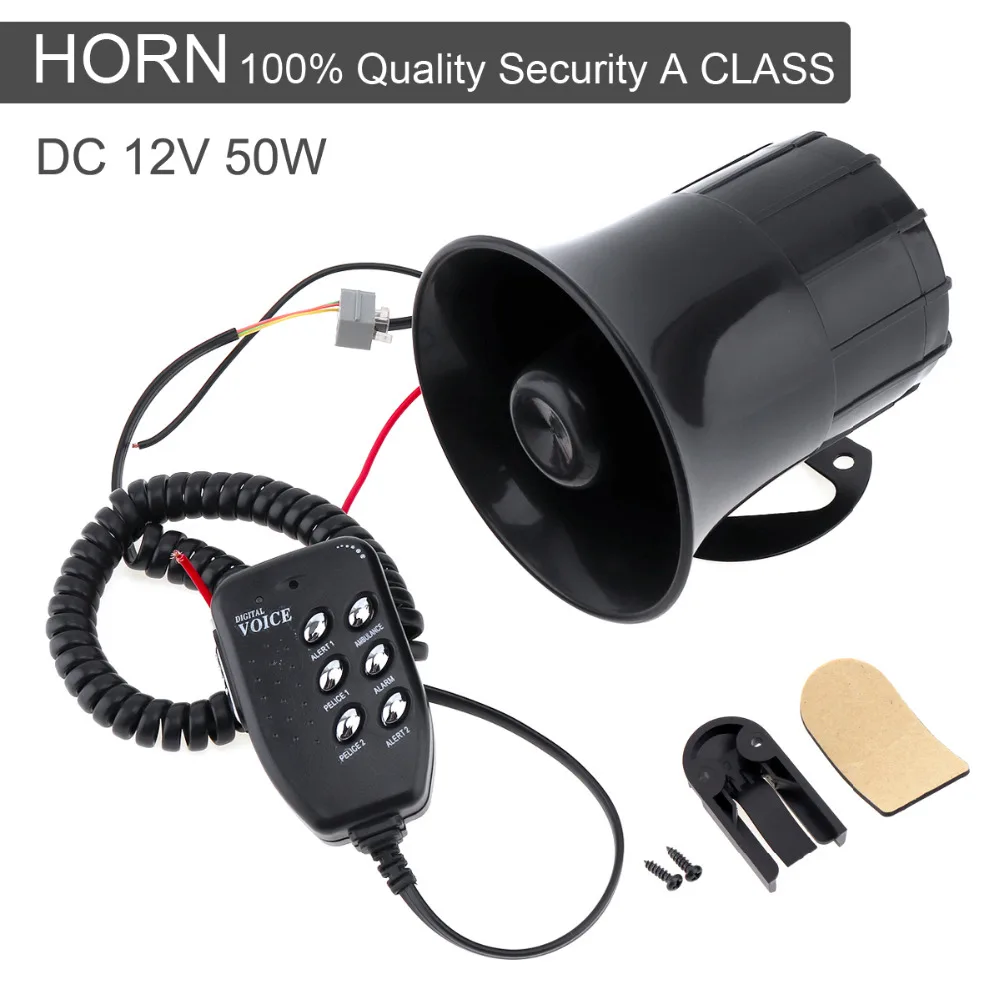 Universal 12V 50W 105db Loud Car Horn Siren with 6 Sound Tone for Auto