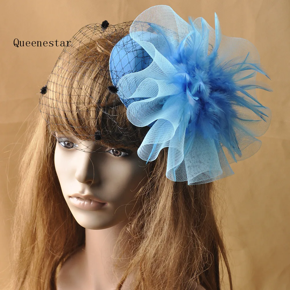 Wedding Fascinator And Hat Dotted Veil Feather Headwear Women Hair Clip