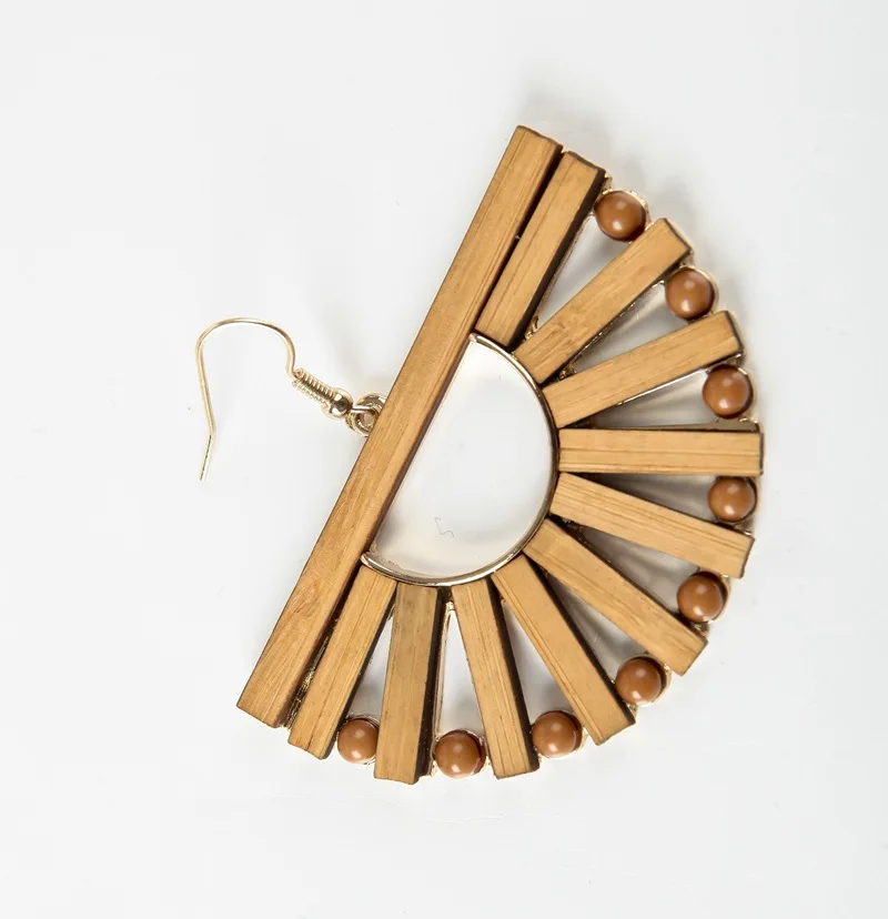 New Handmade Folk-custom Bohemia Style Earrings Wooden Weave Hollow Half Round Wedding Party Earrings Jewelry ET60 (3)