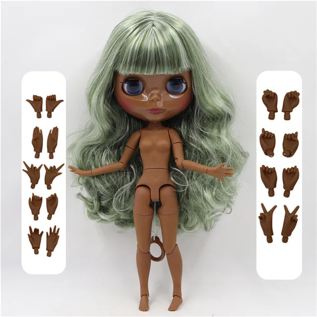 Ледяная фабрика blyth кукла bjd шарнир тело зеленый и белый волосы BL4299/136 30 см игрушка девушка подарок - Цвет: super black skin