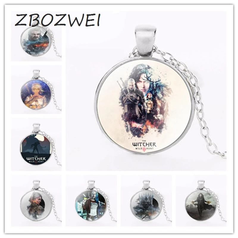 

ZBOZWEI Geralt-The Witcher 3 Hunting Wild Game Artistic Poster Glass necklace Werewolf pendants jewelry boys jewelry kids gift