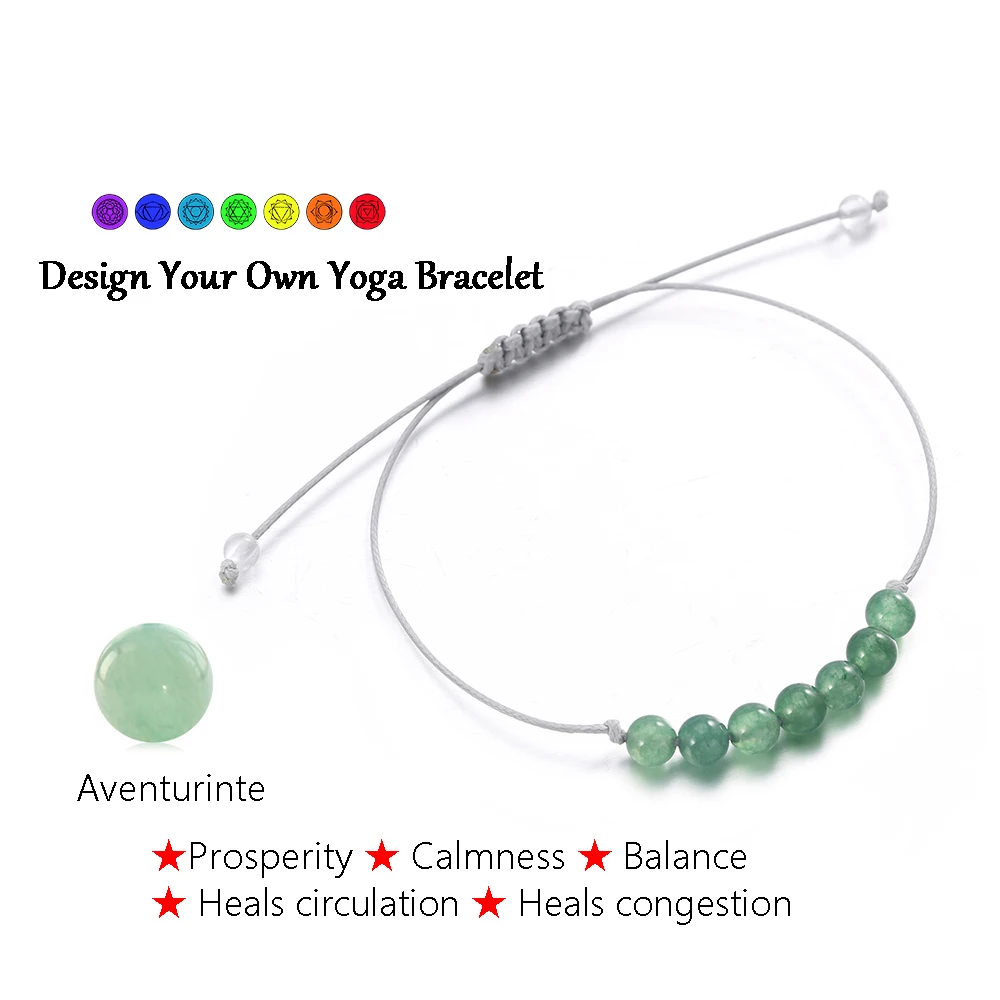 

Green Aventurite Moonstone Adjustable Rope Yoga Pink Beads Energy Bracelet Chakra for Lady Love Health Lucky Couole Gentle