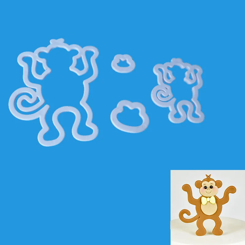 

4 Pcs Monkey Shape Fondant Cake Plastic Mold Candy Biscuits Molds Cookie Embossed Mould Baking Cake Decoration Tools Clay Pastry