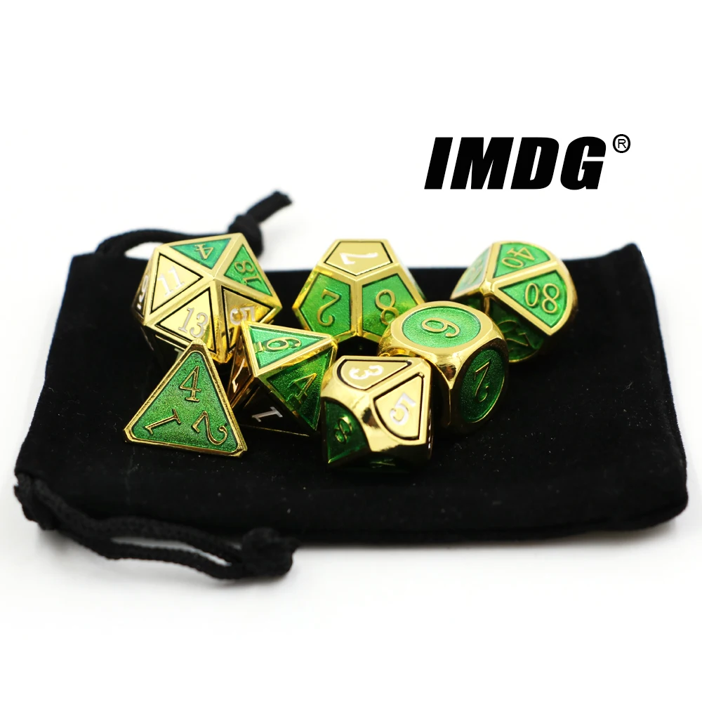 

Dungeons & Dragons 7pcs/set Creative RPG Game Dice D&D Metal Dice DND Enamel Two-tone Emerald Gold Digital Game Dice