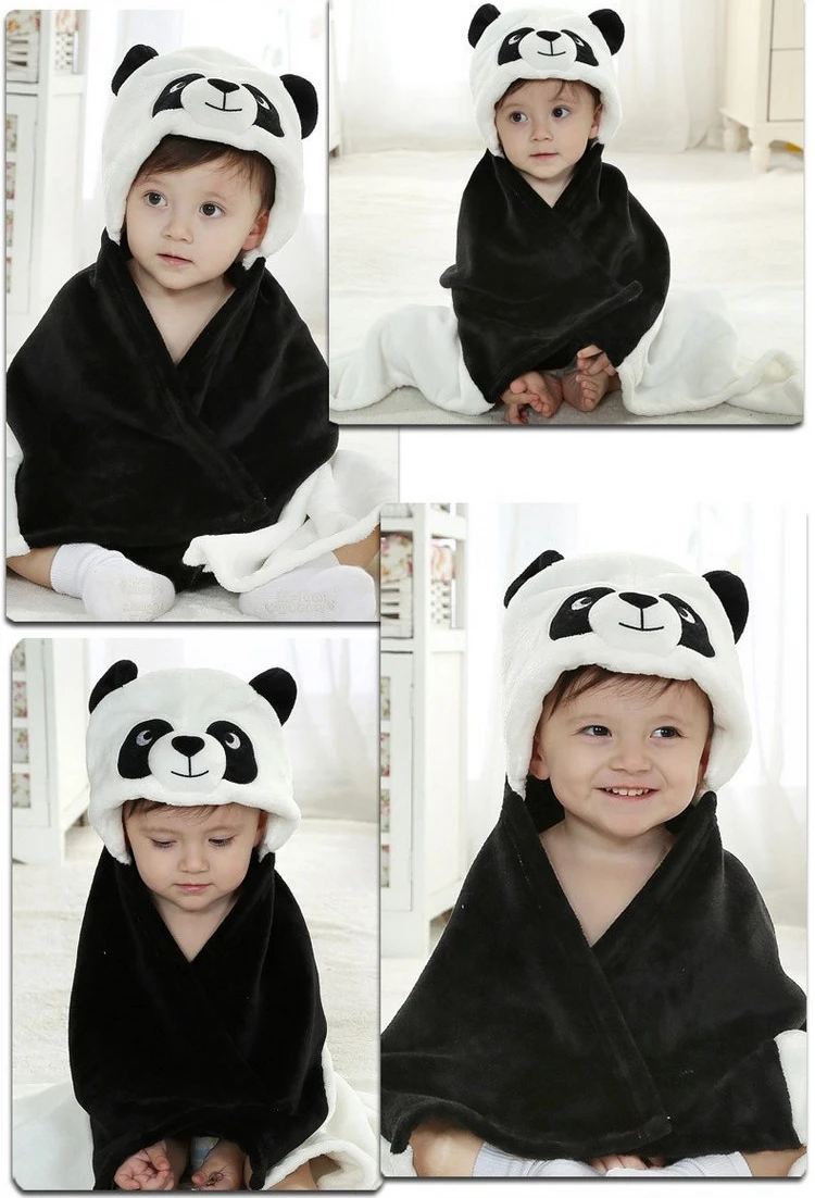 Детские мультфильм животных Косплэй фото реквизит получения Одеяло фланель мода черный panda Дизайн новорожденного Для ванной спальный халат