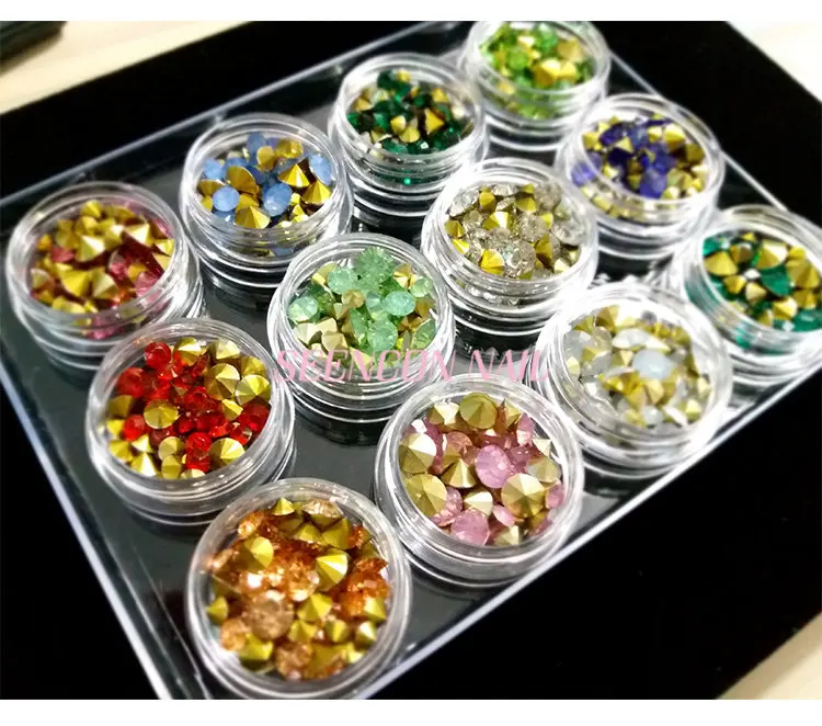 Vidro da Arte do Unha Diamante de Cristal Japanese Unha Moda Cores Aleatórias Mistura Pointy Volta Rhinestone Glitter Conjunto Art 12 5 prego rhinestone glitter nail art diamante de cristal conjunto