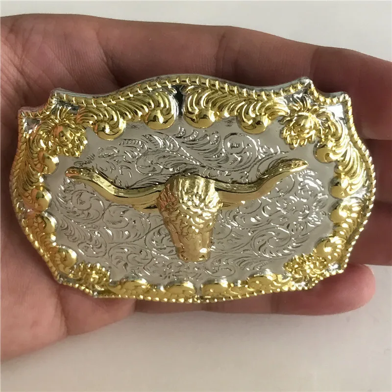 

Retail 2018 New Style High Quality Cool 3D Lace Gold Bull Head Cowboy Belt Buckle With 89*62mm Metal Men Women Jeans accessories