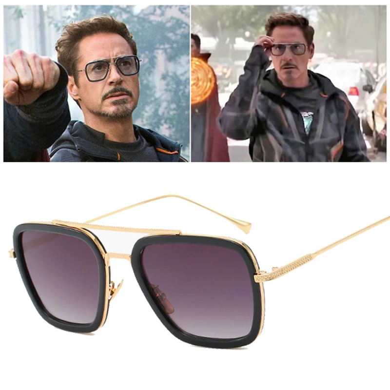 Tony Stark Sunglasses Men Women Avengers Iron Male Square Sunglasses Retro Spider Man Edith Glasses Robert Downey Jr Goggles