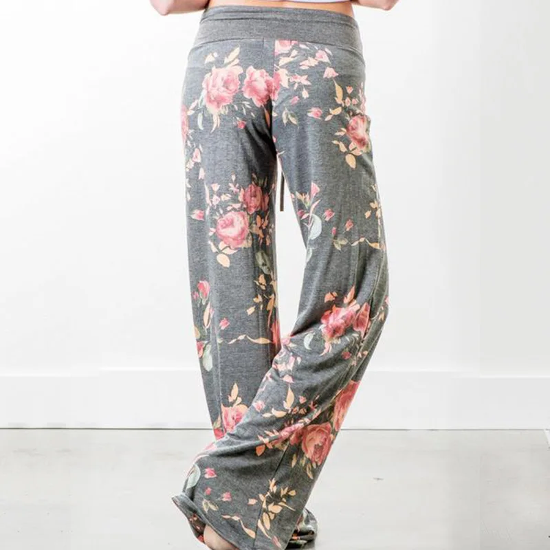 JIGERJOGER полиэстер хлопок смешивание шнурок свободные Lounge брюки ремень связать высокий пояс Йога брюки цветочный принт брюки