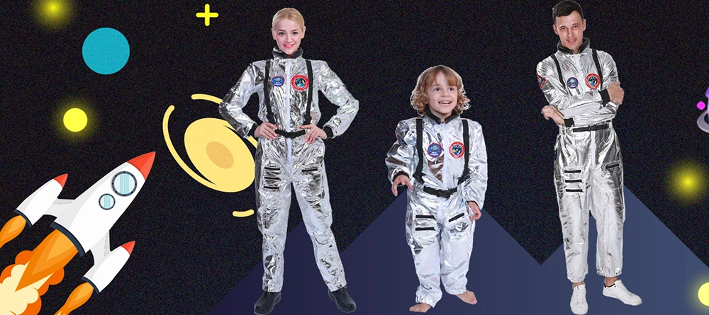 Eraspooky Boys Spaceman One-piece Jumpsuit Silver Astronaut Cosplay Children Pilot Uniform Halloween Costume Kids Party Outfit