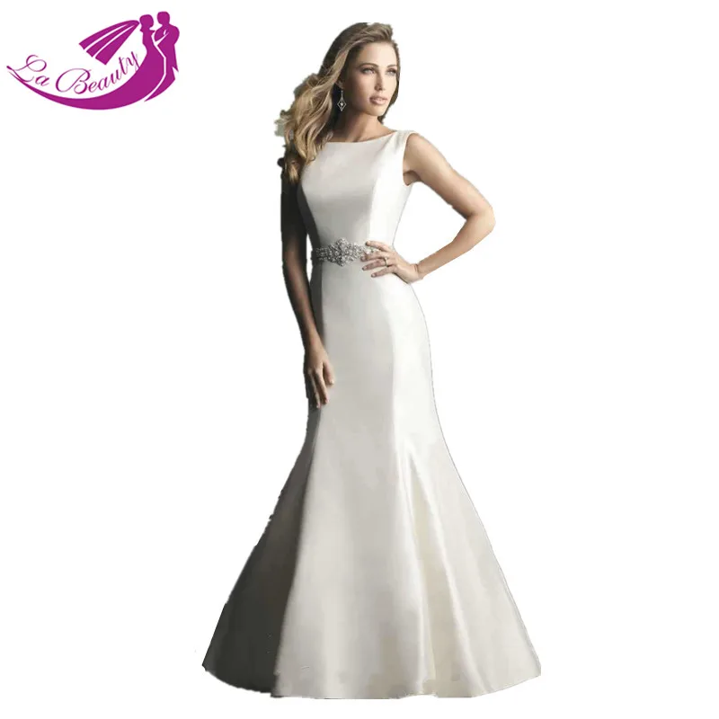 Custom Made Embellished Wedding Dress 2015 Open Back Satin Beading Robe