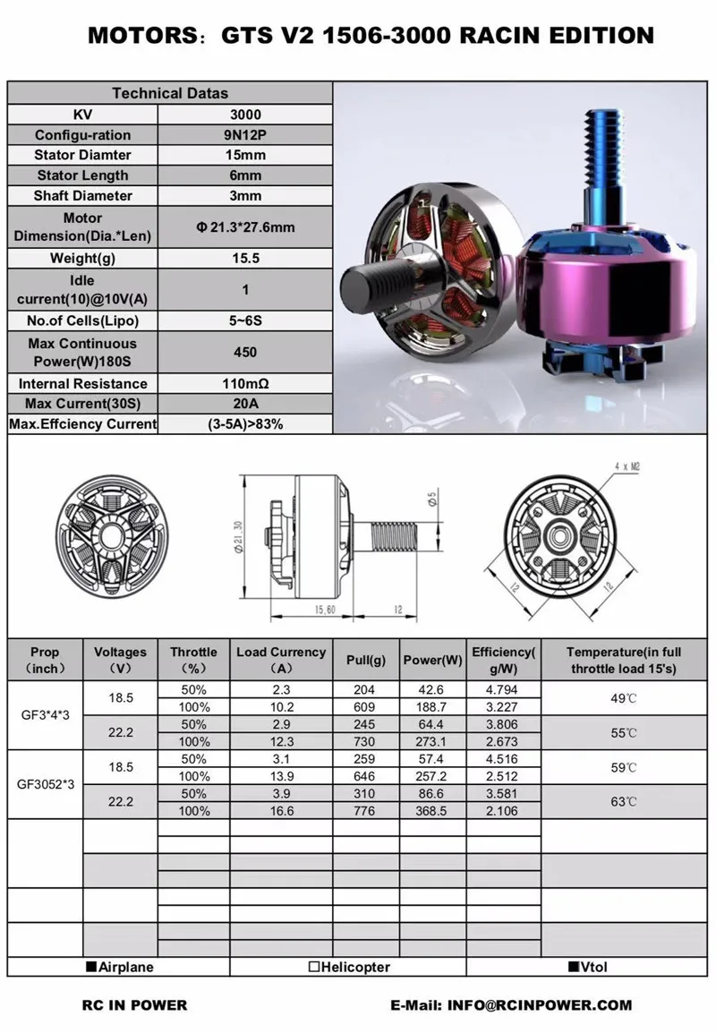 Brushless Motor RCINPower GTS-V2 1506 4-6S 3000KV 4300KV Titanium Pink Support GF3040 GF3052 Propeller for RC FPV Racing Drone